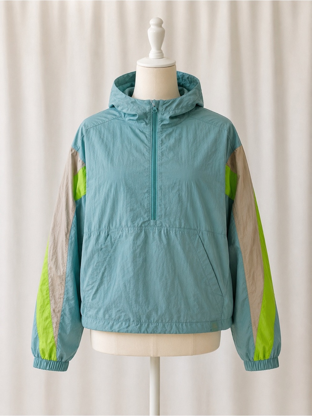LAB JOY Teal Hooded Windbreaker Colorblock NWT Size L